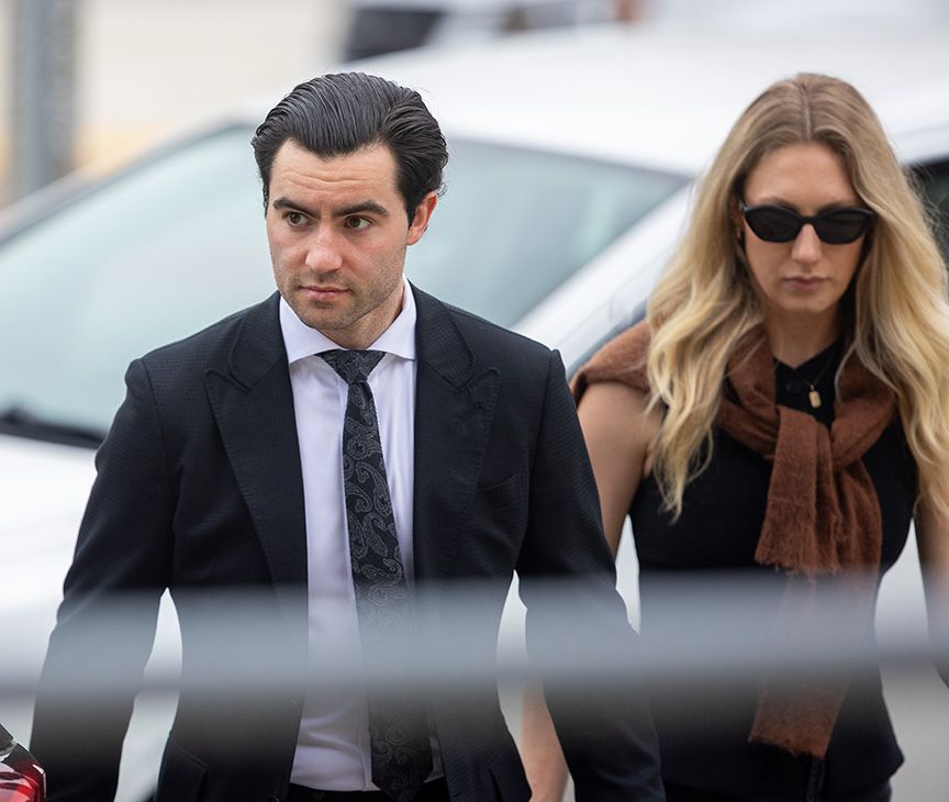 Dillon Dubé, one of five former members of the 2018 Canadian world junior hockey team on trial for the alleged sexual assault of a woman, walks into the London courthouse on Monday, June 9, 2025. (Mike Hensen/The London Free Press) Dillon Dubé, one of five former members of the 2018 Canadian world junior hockey team on trial for the alleged sexual assault of a woman, walks into the London courthouse on Monday, June 9, 2025. (Mike Hensen/The London Free Press)