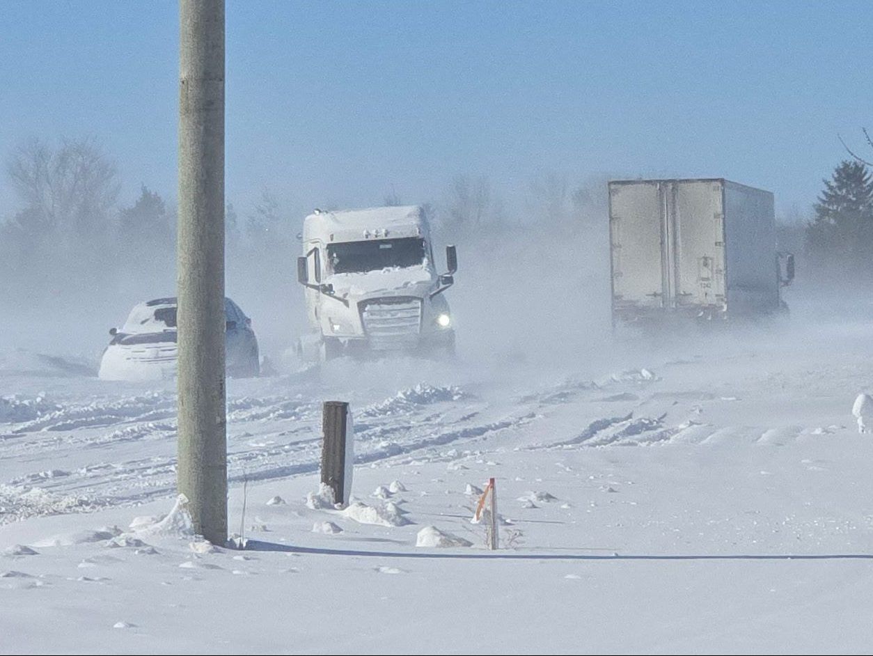 All of Highway 402 was closed Saturday morning, after a winter storm walloped the region
