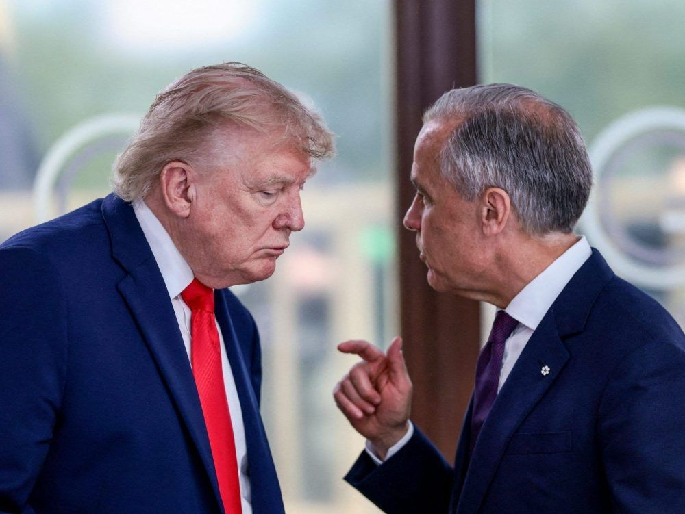 US President Donald Trump speaks with Canada's Prime Minister Mark Carney