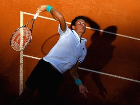 of  during first round match against of during day one of the Internazoinali BNL D'Italia at the Foro Italico Tennis Centre on May 8, 2011 in Rome, Italy.