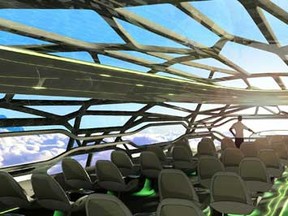 UNSPECIFIED - UNDATED: In this photo illustration provided by Airbus on June 14, 2011, the intelligent cabin membrane of the Airbus Concept Cabin, as imagined in 2050, can become transparent to give passengers open panoramic views.  (Photo Illustration by Airbus via Getty Images)
