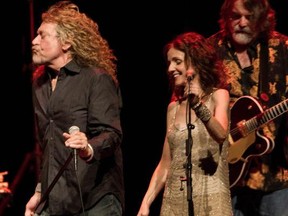 Photograph of (left to right) Robert Plant, Patty Griffin and Darrell Scott by John Kenney/ The Gazette