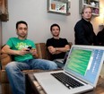 Lenny Rachitsky (center) and Beau Haugh (right), co-founders of Localmind and Nelson Gauthier, mobile developer, are seen in Lili and Oli cafe, in Montreal Monday May 16, 2011. The iPhone app uses location information from Facebook and Foursquare to find out where members are, and allow other members to ask them questions. (Allen McInnis / THE GAZETTE)