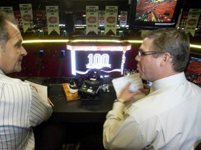 Pierre Houde, Benoit Brunet in the broadcast booth at the Bell Centre. Gazette photo by Pierre Obendrauf