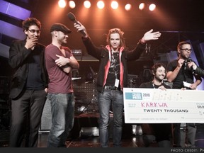 Photo of Karkwa accepting last year's Polaris Music Prize courtesy of Webster Media Consulting.