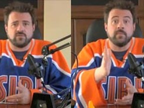 Composite photo of director Kevin Smith, made from screen grabs of the video he sent to Montreal's Fantasia Film Festival, which showed his new movie Red State.