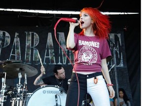 Lead vocalist Hayley Williams of Paramore performs with drummer Josh Freese at the 2011 Vans Warped Tour at Parc Jean-Drapeau in Montreal, July 16, 2011