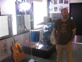 Museum co-founder Patrice karon stands in front of The Beau Marks orignal drum set (All photos by Rixchard Burnett)