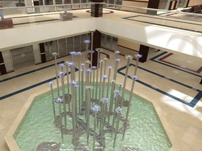 An artist's rendering of the fountain at  the new medical clinic in Décarie Square: credit, Canpro Investments Ltd.