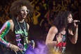 Redfoo (left) and Sky Blu of the American electro pop duo LMFAO perform in Montreal, Tuesday, November 14, 2011 at the Bell Centre. PHOTO by John Kenney of The Gazette.