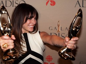 Marie-Mai with her two trophies at the ADISQ Gala Oct. 30. Gazette photo by Vincenzo D'Alto.