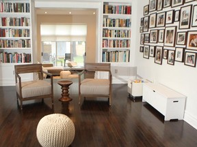 HAMPSTEAD, QUE. : OCTOBER 4, 2011--The view from the living room through into the family room. The house, which was extended in the 1980s, originally ended just past the bookshelves. This living room is indeed a lived-in room: the children play here: note the toys. House of Naomi Jedeiken for Urban Expressions magazine. .(Marie-France Coallier) / THE GAZETTE)