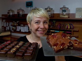 MONTREAL, QUE.: OCTOBER 18, 2011--Chloe Germain-Fredette runs Les Chocolats de Chloe, she is pictures with her brownies and samples of her chocolate goods, in Montreal, October 18, 2011.    (Allen McInnis/THE GAZETTE)