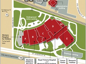 Map shows the proposed layout of the MUHC superhospital