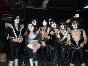 Montreal's KISSed tribute band meet the real KISS backstage at Montreal's Bell Centre in 2009 (Photo courtesy KISSed and KISS)