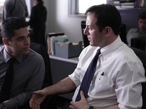 In Awake, Jason Isaacs is a detective who finds himself straddling two realities. Or dream states? In one, his wife has died, in the other his son is dead. In both, he works alongside the same detectives, but has different partners in each realm. Here he is with both partners, Steve Harris (The Practice; not shown) and Wilmer Valderrama (That '70s Show). Photograph by: Handout, Shaw Media