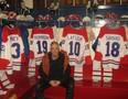 Bugs in the exact replica of the Habs old Montreal Forum dressing room, complete with jerseys, skates, pads and other equipment worn by the team’s legendary superstars, at the Hockey Hall of Fame in Toronto