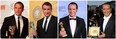 This combination of pictures created from AFP file images on February 20, 2012 shows French actor Jean Dujardin (from L) holding his British Academy Film Awards (BAFTA) award, his Screen Actors Guild award, his Golden Globe award and his Cannes' award, prizes won for best leading actor in the silent black and white movie The Artist. Dujardin's performance earned him a best actor nomination at the Oscar awards and the Cesar awards, the French counterpart of the Oscars. (AFP PHOTO/AFP/Getty Images)