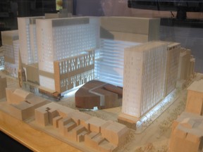 The new CHUM hospital downtown is one of the scale models on display at the Montréal du Futur architectural exhibition in the Grande-Place at Complexe Desjardins until April 30. Admission is free. (All photos by Richard Burnett)