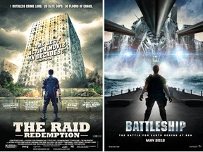 A well-armed man in bulletproof garb and a very large object. Hmmm, where have we seen that before? The Raid poster: Alliance Films Battleship poster: Universal Pictures