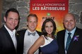 Quebec TV personality jasmin Roy, former Montreal Impact soccer player David Testo, Carmie Saputo (who presented the award to David Testo), and Montreal Pride president Eric Pineault, at the Montreal Pride all-star gala to mark International Day Against Homophobia on May 17, at the swanky Hotel Nelligan in Old Montreal (All photos by André Bilodeau, courtesy Montreal Pride).