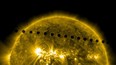 IN SPACE - JUNE 5-6:  In this handout composite image provided by NASA, the SDO satellite captures the path sequence of the transit of Venus across the face of the sun at on June 5-6, 2012 as seen from space. The last transit was in 2004 and the next pair of events will not happen again until the year 2117 and 2125. (Photo by SDO/NASA via Getty Images)