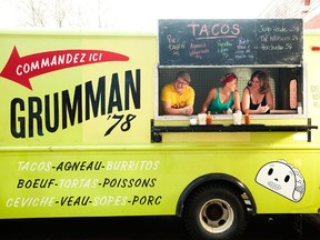 MONTREAL, QUE.: APRIL 16, 2012-- (Left to right) Marc-Andre Leclerc, Gaelle Cerf and Hilary Mcgown, owners of the taco truck Grumman '78, pose for a photograph at the Grumman '78 kitchen and headquarters in St. Henri in Montreal on Monday, April 16, 2012. For Urban Expressions magazine. (Dario Ayala/THE GAZETTE)