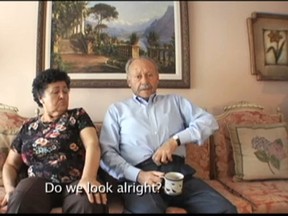 Vassiliki and Aristomenis Asimakopoulos, the parents of director Tony Asimakopoulos. He told them that he was going to mke a film about them whether they wanted to co-operate or not. They graciously went along. Because that's what parents do. (Screen grab from Fortunate Son trailer.)