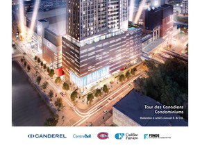 An artist's rendering of the new Tour des Canadiens condo tower near the Bell Centre.