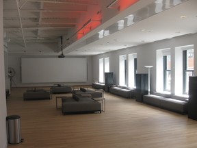 Fourth-floor lounge / conference space at Phoebe Greenberg's state-of-the-art PHI Centre in Old Montreal (All interior photos by Richard Burnett)