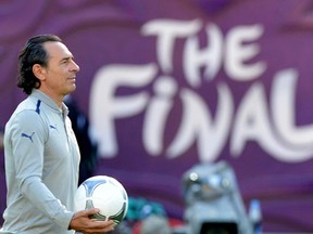Italian head coach Cesare Prandelli takes part in a training session on June 30, 2012 at the Olympic Stadium in Kiev, on the eve of the team's Euro 2012 football championships final match. (GABRIEL BOUYS/AFP/GettyImages)