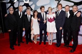 (L-R) Producer Avi Arad, actors Rhys Ifans, Martin Sheen, Sally Field, Andrew Garfield, Emma Stone, Denis Leary, director Marc Webb, and producer Matt Tolmach arrive at the premiere of Columbia Pictures' "The Amazing Spider-Man" at the Regency Village Theatre on June 28, 2012 in Westwood, California.  (Alberto E. Rodriguez/Getty Images)