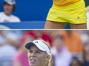 Above: MONTREAL, QUE.: AUGUST 12, 2012-- Caroline Wozniacki of Denmark against Petra Kvitova of the Czech Republic during their semi-finals tennis match at the 2012 Rogers Cup tennis tournament at Uniprix Stadium in Montreal on Sunday, August 12, 2012. (Dario Ayala/THE GAZETTE)