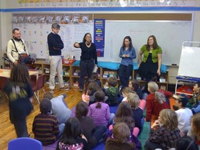 Mo Rocca, second from left, visits New York City school children  in the documentary film Electoral Dysfunction.