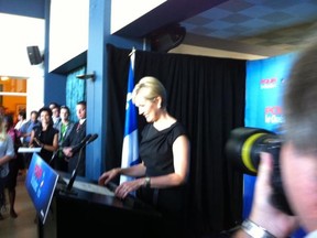 Michèle Dionne, wife of Liberal leader Jean Charest, speaks to supporters in Sherbrooke on Wednesday Aug. 22, 2012. Photo by Max Harrold/The Gazette