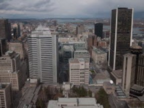 An aerial cityscape view of several Montreal office buildings: Tuesday April 10, 2012. (Allen McInnis / THE GAZETTE)