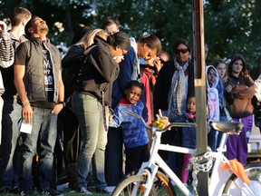 Jahmara Sterling, the little brother of the cyclist run over by a truck Monday in Ville Saint-Pierre, says to his crying mother: "Don't worry Mom, Tyrell will come back." Family and friends are holding a vigil tonight at 6 p.m. to honour Tyrell Sterling, a cyclist who was killed when he was run over by a large truck that was turning right off St. Pierre St. near the Lachine Canal. Tyrell was a recent graduate of Marymount Academy. He grew up in N.D.G. and moved to LaSalle recently with this mom Sophia Sterling and two brothers. (Normand Blouin / THE GAZETTE)