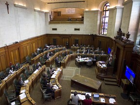 A total of 65 of the city's 103 elected officials sit during city council's monthly meetings, the rest serve on borough councils. Projet Montreal leader - and city councillor - Richard Bergeron thinks 65 is more than enough. (Pierre Obendrauf / THE GAZETTE)