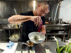 MONTREAL, QUE: JULY 13, 2012-- Chef Nelson Tam prepares  Japanese dish at restaurant Imadake on Friday July 13, 2012. (Pierre Obendrauf / THE GAZETTE)