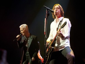 MONTREAL, QUE.: AUGUST 31, 2012 --  Marie Fredriksson, vocals, and Per Gessle, vocals and guitar of the pop duo, Roxette performs in concert at the Bell Centre in Montreal on Friday,  August 31, 2012.  (THE GAZETTE / Tijana Martin)

MONTREAL, QUE.: AUGUST 31, 2012 --  of the Canadian rock band , Glass Tiger  performs in concert as the opening act for Roxette at the Bell Centre in Montreal on Friday,  August 31, 2012.  (THE GAZETTE / Tijana Martin)
Al Connelly, guitars
Alan Frew, vocals
Wayne Parker, bass
Sam Reid, keyboards
Chris McNeill, drums