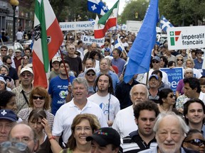 Mouvement Montreal Francais marches down St. Denis street in 2007 to mark the 30th anniversary of the adoption of the Charter of the French Language. Will Wednesday census figures get language activists back on the streets? (GAZETTE FILES/Allen McInnis)