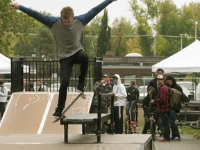 Daniel Fleming rides the bench in skateboard event Saturday in Beaconsfield.