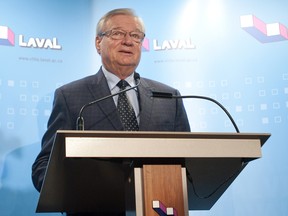 Laval Mayor Gilles Vaillancourt makes a statement - a very, very brief statement - to the media at City Hall in Laval.THE CANADIAN PRESS/Graham Hughes.