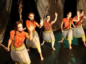 The chorus of The Bacchae, presented by Scapegoat Carnivale at Centaur Theatre PHOTO: Marie-France Coallier