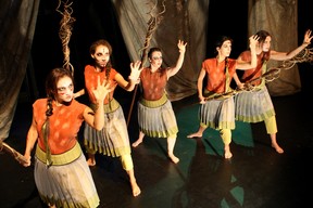 The chorus of The Bacchae, presented by Scapegoat Carnivale at Centaur Theatre PHOTO: Marie-France Coallier