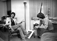 Juan Rodriguez (off camera) interviews Keith Richards and Mick Jagger in New York City at Rolling Stones Records Inc. in 1977. PHOTO BY MICHAEL DUGAS (The Gazette)