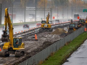 Construction on eastbound Highway 40 at Morgan Rd. in Baie-d'Urfe.