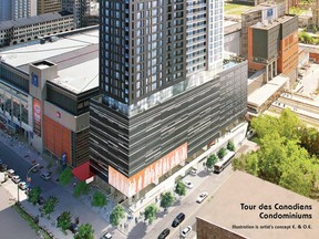Rumours that the Tour des Canadiens condo project has sold out are greatly exaggerated, developer Canderel says.