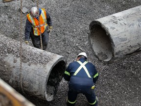 Crews work underground on Vaudreuil-Dorion's new water intake pipe. The work was completed at the end of 2012.