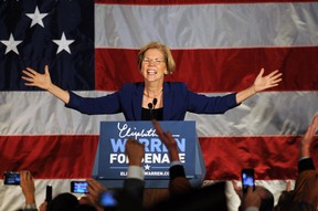 BOSTON, MA - NOVEMBER 6: Elizabeth Warren takes the stage for her acceptance after beating incumbent U.S. Senator Scott Bown at the Copley Fairmont November 6, 2012 Boston, Massachusetts. The campaign was highly contested and closely watched and went down to the wire. (Photo by Darren McCollester/Getty Images)